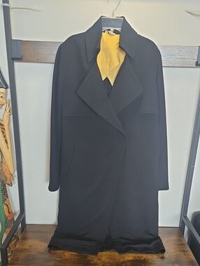 Women's Black Trench Coat with Yellow Accent